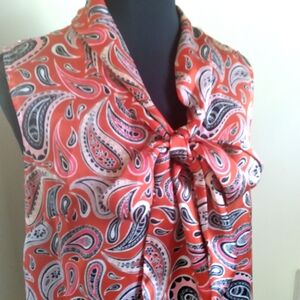 Nine West Paisley Print Sleeveless Blouse with Bow Womens XS Classic Office‎